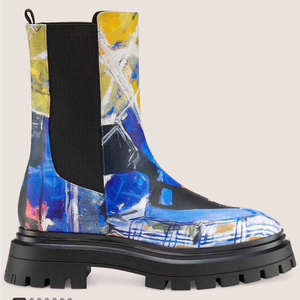 Stuart Weitzman SW X KIDSUPER BEDFORD BOOTIE Blue and Yellow Winter Boots 37